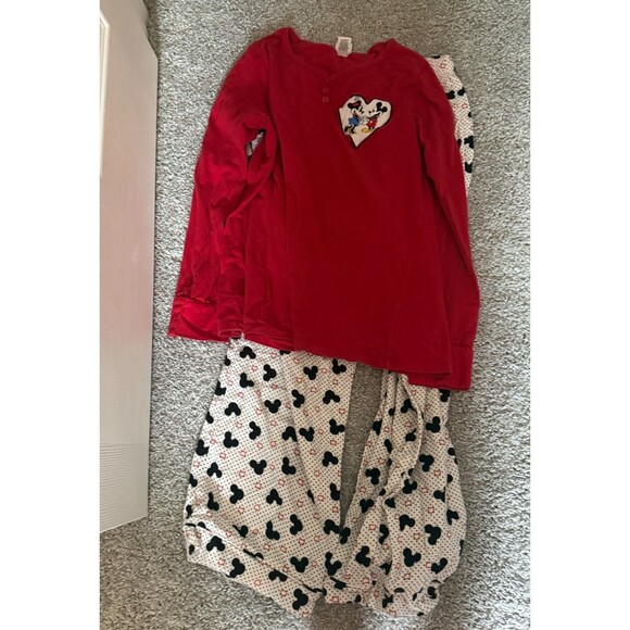 Disney Mickey Minnie Mouse Pajama Set Loungewear Sleepwear Flannel Womens Large - Picture 1 of 3